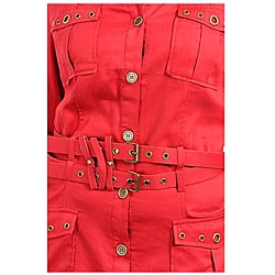 Stanzino Women's Plus Rolled Sleeve Belted Red Dress