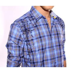 191 Unlimited Mens Blue Embroidered Plaid Shirt