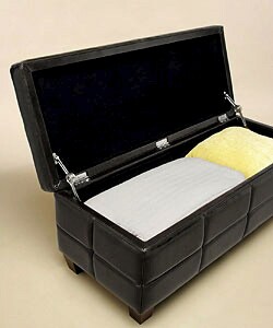 Leather Storage Bench Black