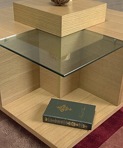 Glass and Oak Wood End Table