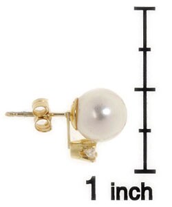 14k Diamond 7.5-8 mm Cultured  Pearl Earrings