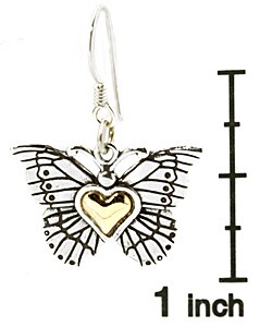 14k Gold/ Silver Butterfly Heart Earrings
