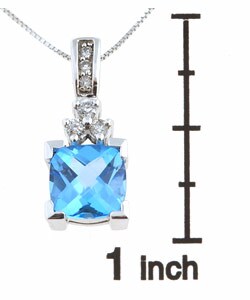14k White Gold Blue Topaz & 1/6ct Diamond Pendant