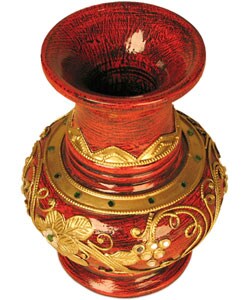 Gold Lacquer Vase with Inlaid Glass