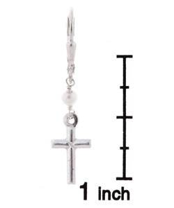 Sterling Silver Pearl Cross Leverback Earrings