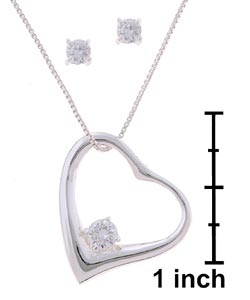 Icz Stonez Sterling Silver CZ Earring and Heart Pendant Set