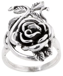 Women's Sterling-silver Vine and Rose Ring with High-polish Finish