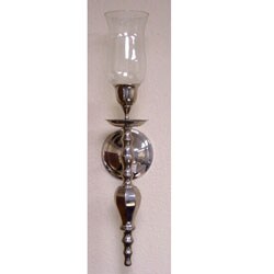 Set of Two Nickel Glass Wall Sconce Candleholders