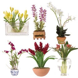 Set of Six Miniature Silk Floral Arrangements