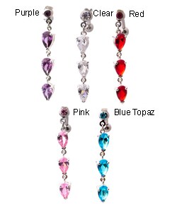 CGC Women's Surgical-steel Dangling Crystal Curved Barbell Belly Ring