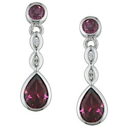 10k White Gold Diamond Rhodolite Teardrop Earrings
