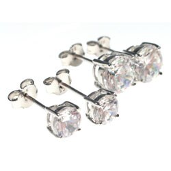 Sterling Silver Basket-set CZ 2-pair Earring Set