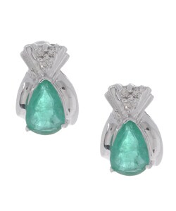 14k White Gold Emerald & Diamond Earrings