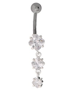 Silver Dangle CZ Curved Barbell