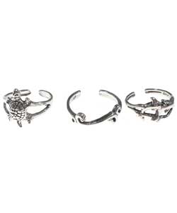 Sterling Silver Sea Life Toe Rings (Set of 3)