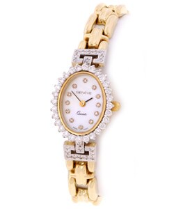 Geneve 14k Gold Diamond Oval Case Watch (1.07ct TDW)