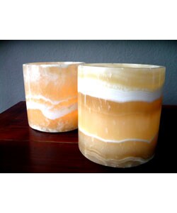Set of 2 Alabaster Cylinder Votives (Egypt)