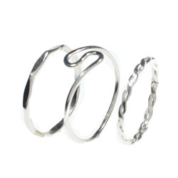 Sterling Silver Twist Lite Three-piece Ring Set