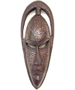 Hand-carved Bundu Mask Wood and Brass Wall Art Sculpture (Ghana)