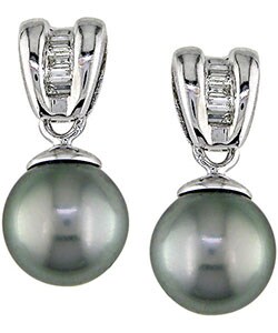 14k Gold 1/6ct TDW Diamond Cultured Pearl Earrings (9-10 mm)