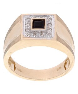 14k Yellow Gold Men's Onyx 1/8ct TDW Diamond Ring