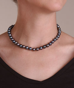 DaVonna 14k Gold Cultured Freshwater Black Pearl Necklace (9-10 mm)