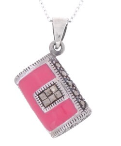 Sterling Silver Marcasite Pink Handbag Pendant
