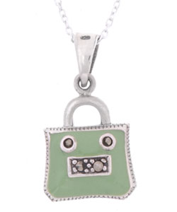 Sterling Silver Marcasite Green Handbag Pendant