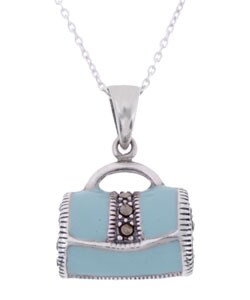 Sterling Silver Marcasite Seafoam Green Handbag Pendant