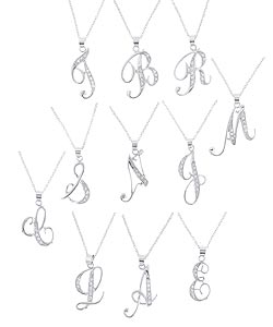 Sterling Essentials Sterling Silver 18-inch Cubic Zirconia Script Initial Necklace