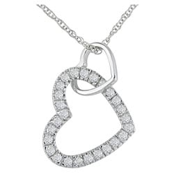 Miadora 10k White Gold 1/4ct TW Diamond Double Heart Pendant