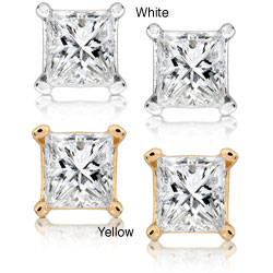14k Gold 1/2ct TDW Princess-cut Traditional Diamond Stud Earrings (H-I, I1-I2)
