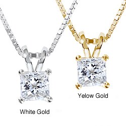 14k Gold 1/2ct Princess Diamond Solitaire Pendant (G-H, VS1-VS2)