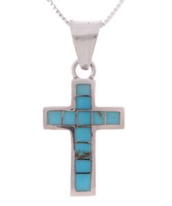 Sterling Silver and Turquoise Inlay Cross Pendant