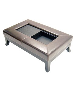 Dark Brown Bi-cast Leather Storage Ottoman and Coffee Table