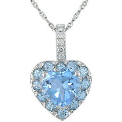 14k White Gold Diamond Blue Topaz Pendant  (Set of 2)