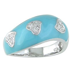 14k White Gold 1/10ct TDW Diamond Turquoise Enamel Ring