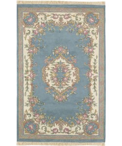 Hand-knotted Blue Aubusson Wool Runner (2'6 x 12')