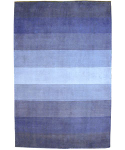 Hand-tufted Blue Stripes Wool Rug (8' x 10')