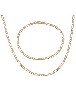10k Gold Diamond-cut Figaro Chain & Bracelet Set