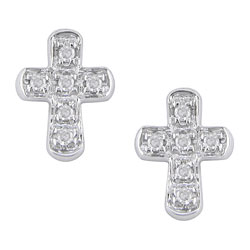 14k White Gold Diamond Cross Earrings