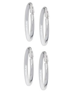 Sterling Silver Clip Hoop Earrings Set (Two Pair)