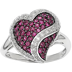 14-kt White Gold 1/6-ct Diamond and Ruby Heart Ring