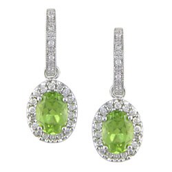 14k Gold 2/5ct Diamond Peridot Oval Drop Earrings