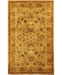 Handmade Antique Kasadan Olive Green Wool Rug (3' x 5')