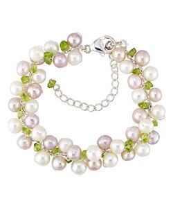 Sterling Silver Freshwater Pearl Peridot Bracelet  (Set of 6)