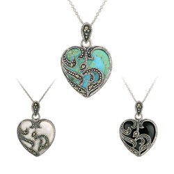 Sterling Silver Marcasite and Gemstone Heart Necklace