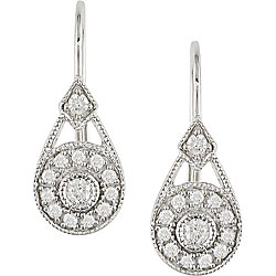 14k Gold 1/5ct Diamond Deco Style Teardrop Earrings