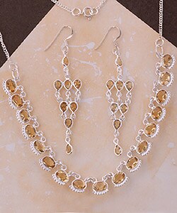 Sterling Silver Citrine Necklace and Earring Set (India)