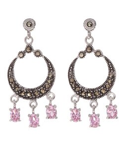 Sterling Silver Marcasite and Pink CZ Earrings